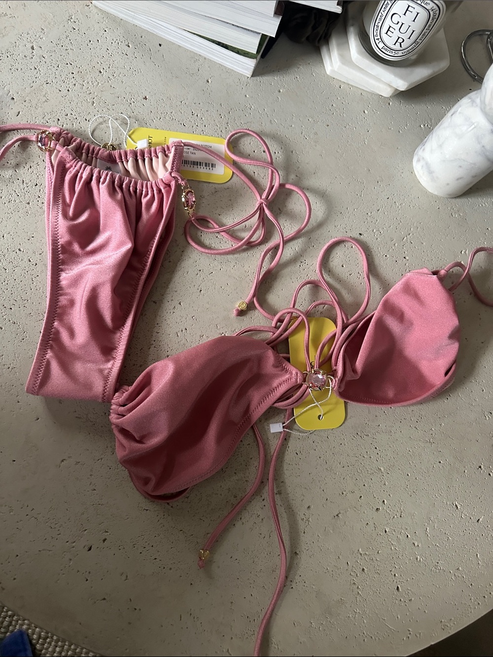 NWT Bananhot Bikini Set -bloom bottom and top Rose Tan M L